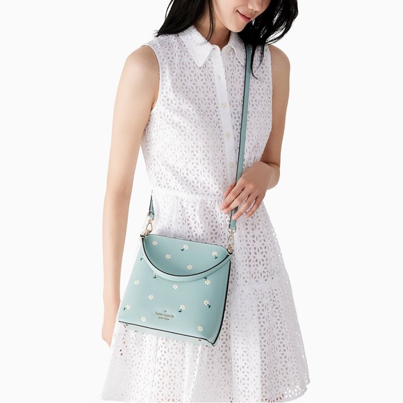 NWT Kate Spade Darcy Small Bucket Bag Daisy Embroidered Leather Aphrodite K6110 - Picture 10 of 10